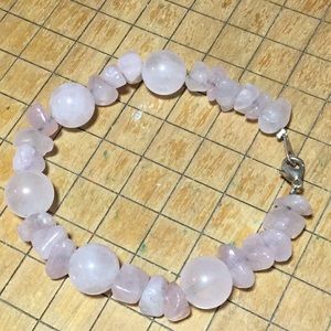 Semiprecious Stone Rose Quartz Crystal Bracelet 8”L Silver Tone Clasp EVC
